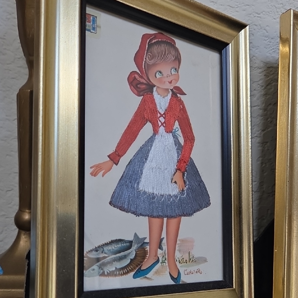 Castaner Vintage Style Art Print with Red and Blue Accents - Picture 3 of 7